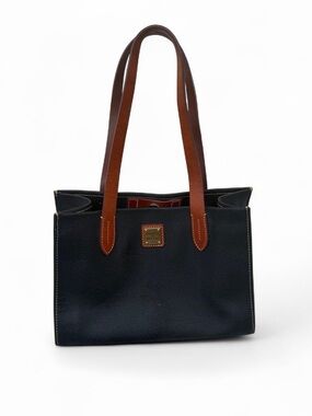 Dooney & Bourke Black Pebbled Tote with Brown Leather Straps